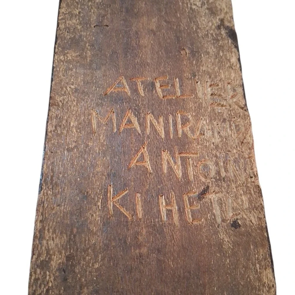 Folk Art Rustic Primitive Woman Figure Hand Carved Wooden Wall Panel Signed 12